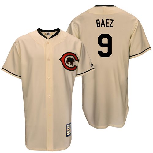 Mitchell And Ness Cubs #9 Javier Baez Cream Throwback Stitched MLB Jersey - Click Image to Close